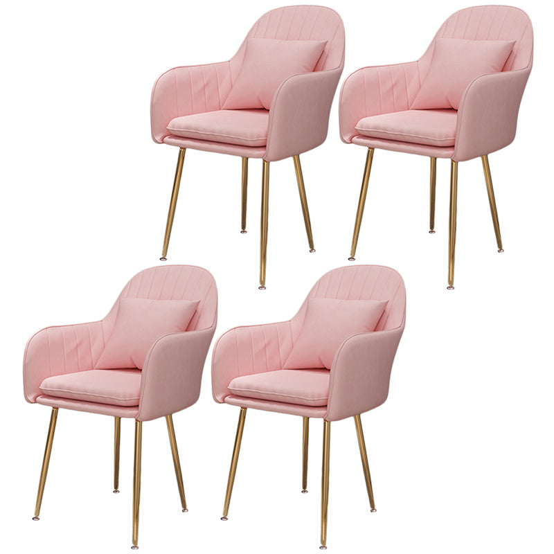 Scandinavian Dining Arm Chair Solid Back Chair with Metal Legs for Home Use Pink 4 Piece Set Brass Gold Clearhalo ' kitchen&dining_furn' 'Dining Chairs' 'Dining Tables & Seating' 'dining_chair' 'furn' 'furn_dining_chair' 'Furniture' 'furniture_dining_chair' 'Kitchen & Dining Furniture' 'kitchen' 3467896