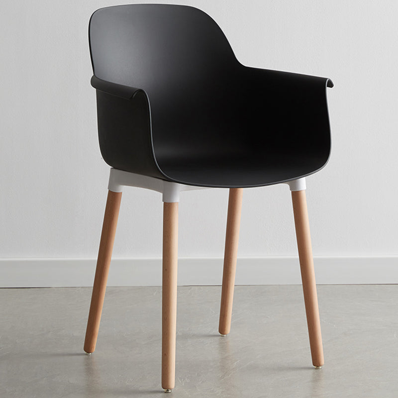 Scandinavian Dining Arm Chair Solid Back Chair with Wood Legs for Home Use Black 1 Piece Wood Clearhalo ' kitchen&dining_furn' 'Dining Chairs' 'Dining Tables & Seating' 'dining_chair' 'Furniture' 'furniture_dining_chair' 'Kitchen & Dining Furniture' 'kitchen' 3467985