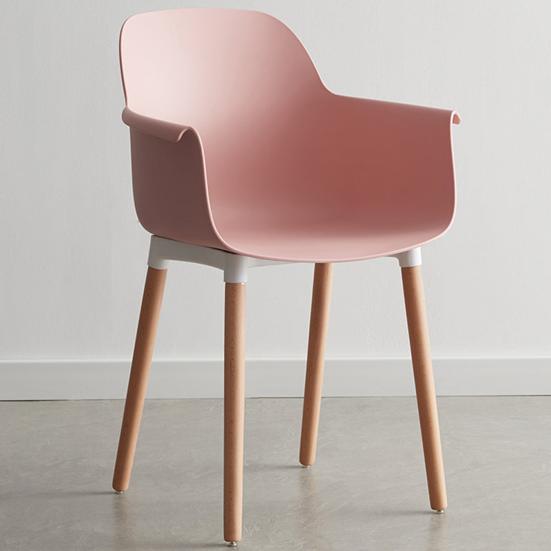 Scandinavian Dining Arm Chair Solid Back Chair with Wood Legs for Home Use Pink 1 Piece Wood Clearhalo ' kitchen&dining_furn' 'Dining Chairs' 'Dining Tables & Seating' 'dining_chair' 'Furniture' 'furniture_dining_chair' 'Kitchen & Dining Furniture' 'kitchen' 3467987