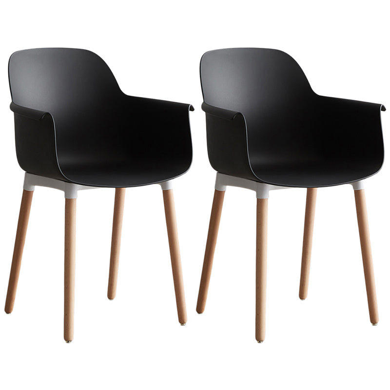 Scandinavian Dining Arm Chair Solid Back Chair with Wood Legs for Home Use Black Set of 2 Wood Clearhalo ' kitchen&dining_furn' 'Dining Chairs' 'Dining Tables & Seating' 'dining_chair' 'Furniture' 'furniture_dining_chair' 'Kitchen & Dining Furniture' 'kitchen' 3468003