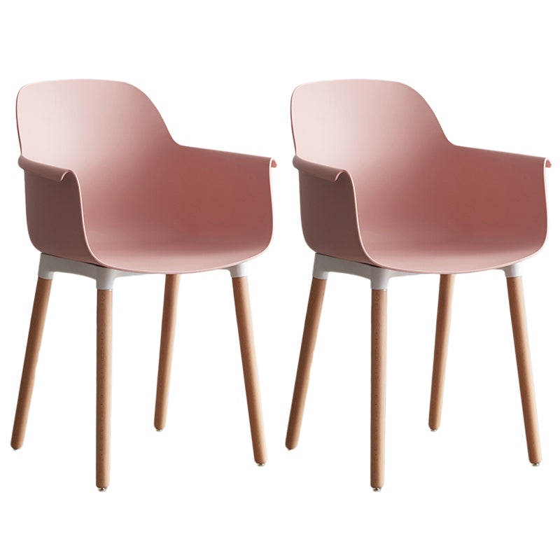 Scandinavian Dining Arm Chair Solid Back Chair with Wood Legs for Home Use Pink Set of 2 Wood Clearhalo ' kitchen&dining_furn' 'Dining Chairs' 'Dining Tables & Seating' 'dining_chair' 'Furniture' 'furniture_dining_chair' 'Kitchen & Dining Furniture' 'kitchen' 3468005