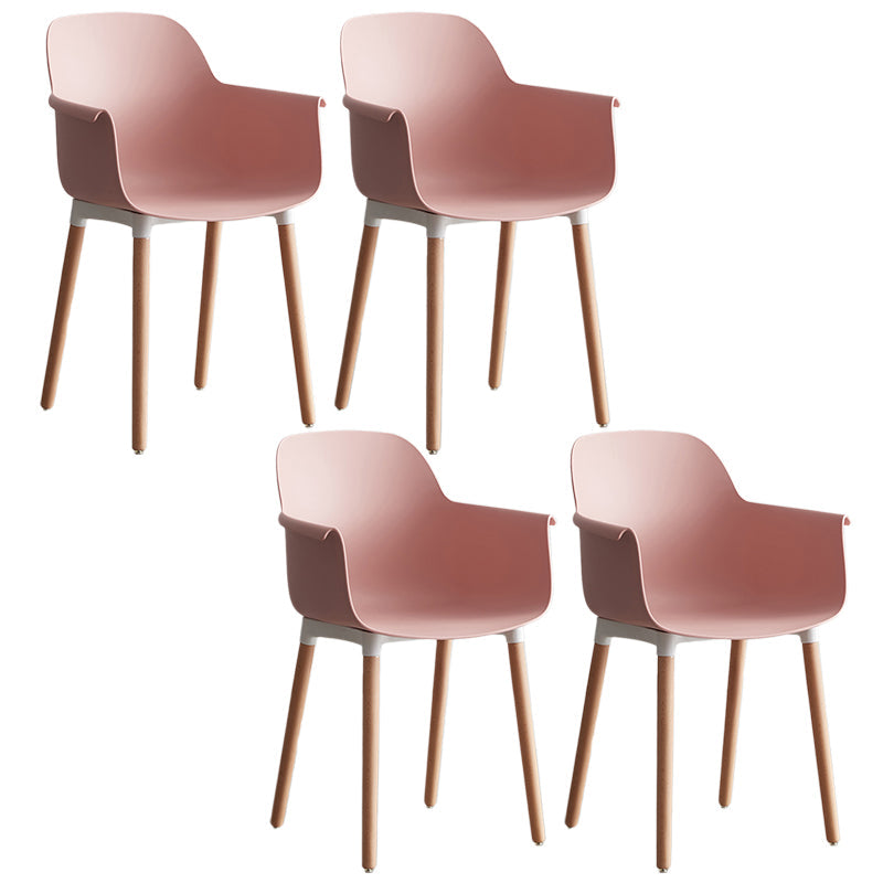 Scandinavian Dining Arm Chair Solid Back Chair with Wood Legs for Home Use Pink Set of 4 Wood Clearhalo ' kitchen&dining_furn' 'Dining Chairs' 'Dining Tables & Seating' 'dining_chair' 'Furniture' 'furniture_dining_chair' 'Kitchen & Dining Furniture' 'kitchen' 3468006