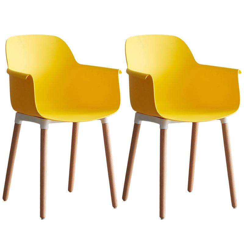 Scandinavian Dining Arm Chair Solid Back Chair with Wood Legs for Home Use Yellow Set of 2 Wood Clearhalo ' kitchen&dining_furn' 'Dining Chairs' 'Dining Tables & Seating' 'dining_chair' 'Furniture' 'furniture_dining_chair' 'Kitchen & Dining Furniture' 'kitchen' 3468007