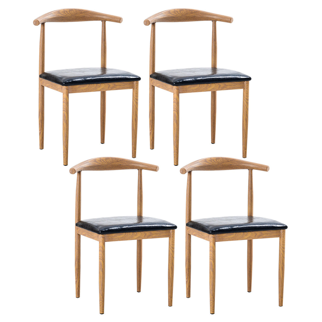 Modern Style Kitchen Leather Dining Chair Ladder Back Side Chair of 16" Wide with Metallic Base Light Wood Black 4 Piece Set Clearhalo ' kitchen&dining_furn' 'Dining Chairs' 'Dining Tables & Seating' 'dining_chair' 'furn' 'furn_dining_chair' 'Furniture' 'furniture_dining_chair' 'Kitchen & Dining Furniture' 'kitchen' 3468731