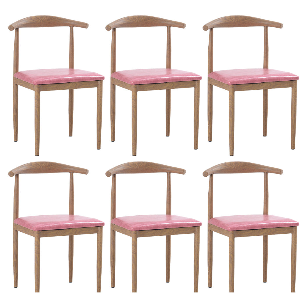 Modern Style Kitchen Leather Dining Chair Ladder Back Side Chair of 16" Wide with Metallic Base Light Wood Pink 6 Piece Set Clearhalo ' kitchen&dining_furn' 'Dining Chairs' 'Dining Tables & Seating' 'dining_chair' 'furn' 'furn_dining_chair' 'Furniture' 'furniture_dining_chair' 'Kitchen & Dining Furniture' 'kitchen' 3468758