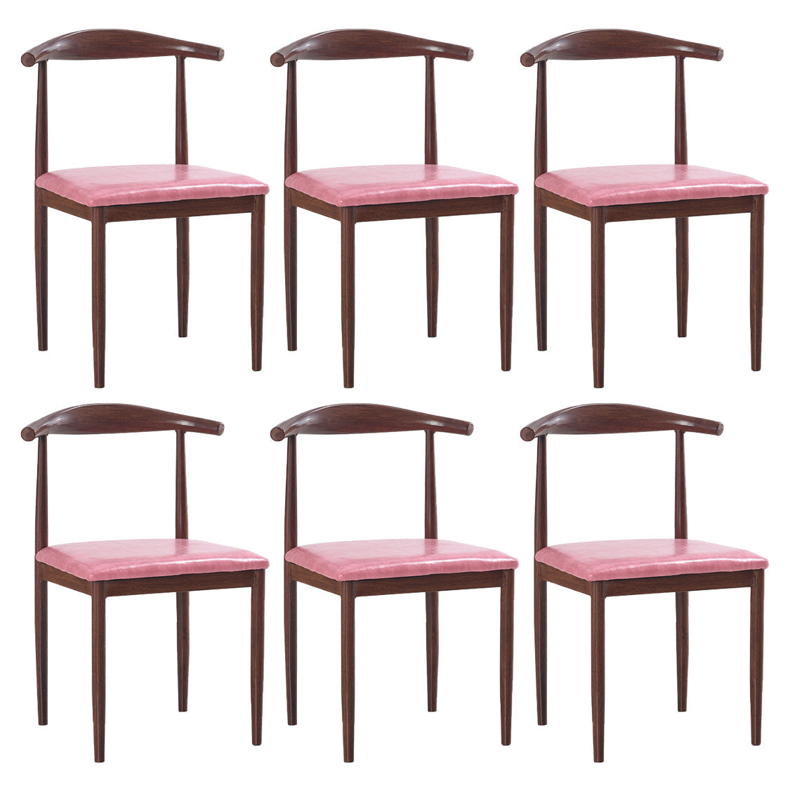 Modern Style Kitchen Leather Dining Chair Ladder Back Side Chair of 16" Wide with Metallic Base Dark Wood Pink 6 Piece Set Clearhalo ' kitchen&dining_furn' 'Dining Chairs' 'Dining Tables & Seating' 'dining_chair' 'furn' 'furn_dining_chair' 'Furniture' 'furniture_dining_chair' 'Kitchen & Dining Furniture' 'kitchen' 3468761