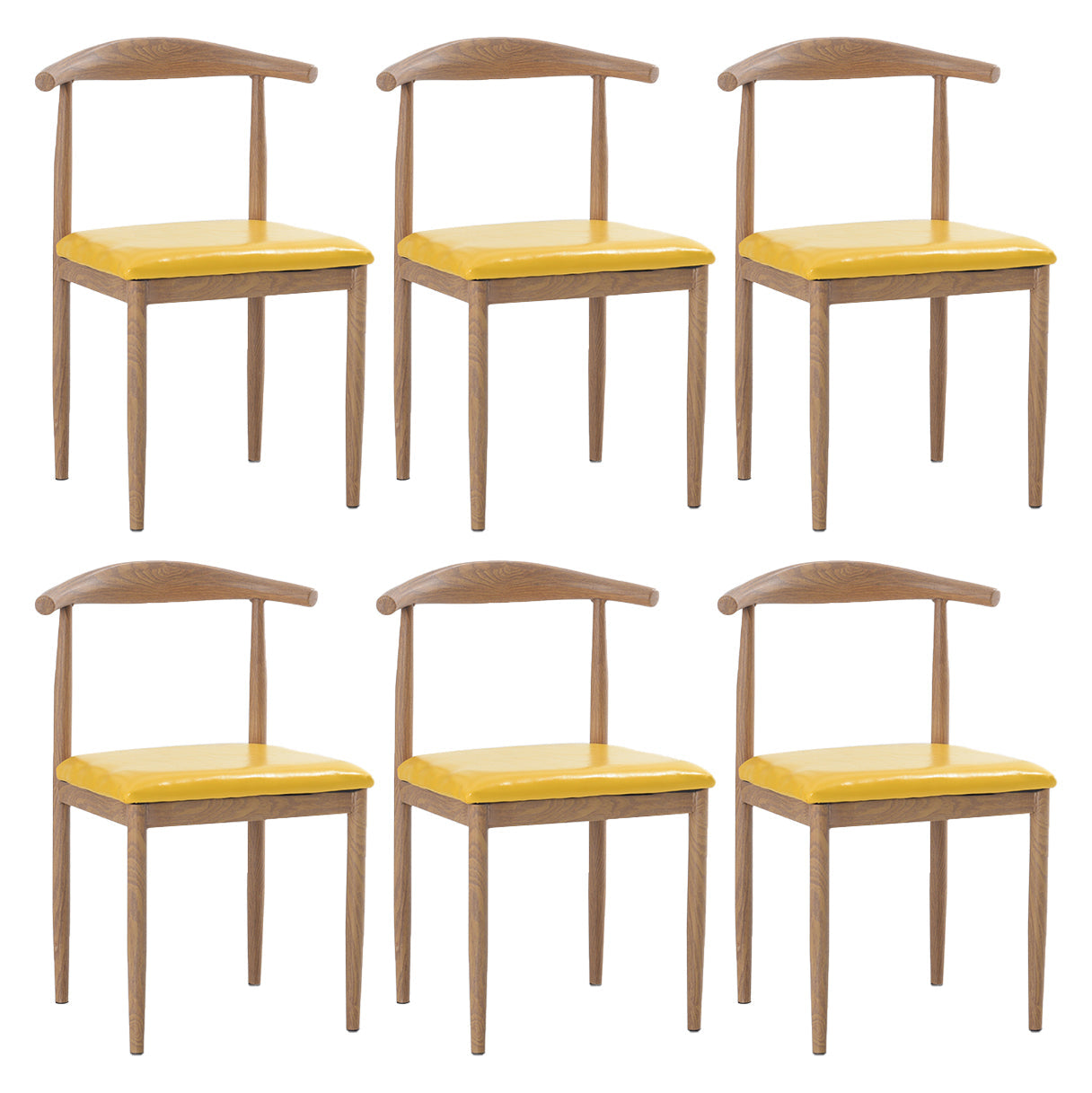Modern Style Kitchen Leather Dining Chair Ladder Back Side Chair of 16" Wide with Metallic Base Light Wood Yellow 6 Piece Set Clearhalo ' kitchen&dining_furn' 'Dining Chairs' 'Dining Tables & Seating' 'dining_chair' 'furn' 'furn_dining_chair' 'Furniture' 'furniture_dining_chair' 'Kitchen & Dining Furniture' 'kitchen' 3468764