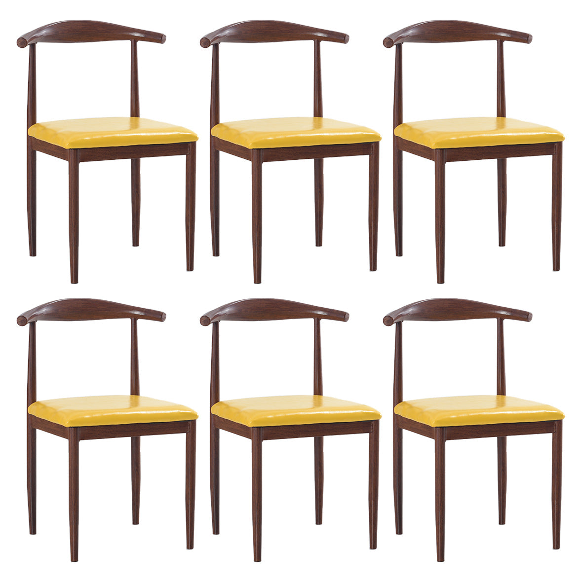 Modern Style Kitchen Leather Dining Chair Ladder Back Side Chair of 16" Wide with Metallic Base Dark Wood Yellow 6 Piece Set Clearhalo ' kitchen&dining_furn' 'Dining Chairs' 'Dining Tables & Seating' 'dining_chair' 'furn' 'furn_dining_chair' 'Furniture' 'furniture_dining_chair' 'Kitchen & Dining Furniture' 'kitchen' 3468766