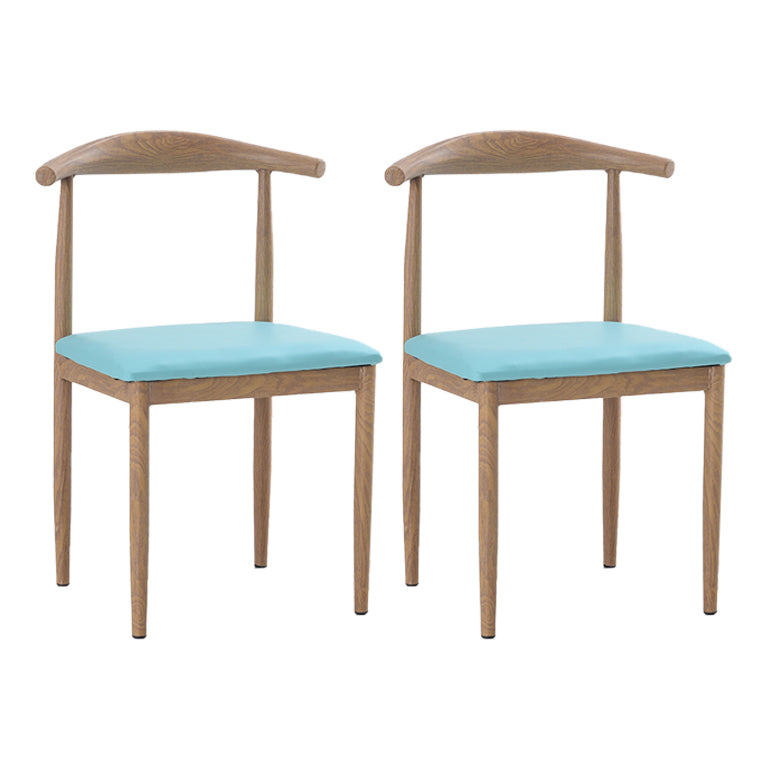 Modern Style Kitchen Leather Dining Chair Ladder Back Side Chair of 16" Wide with Metallic Base Light Wood Blue 2 Piece Set Clearhalo ' kitchen&dining_furn' 'Dining Chairs' 'Dining Tables & Seating' 'dining_chair' 'furn' 'furn_dining_chair' 'Furniture' 'furniture_dining_chair' 'Kitchen & Dining Furniture' 'kitchen' 3468767