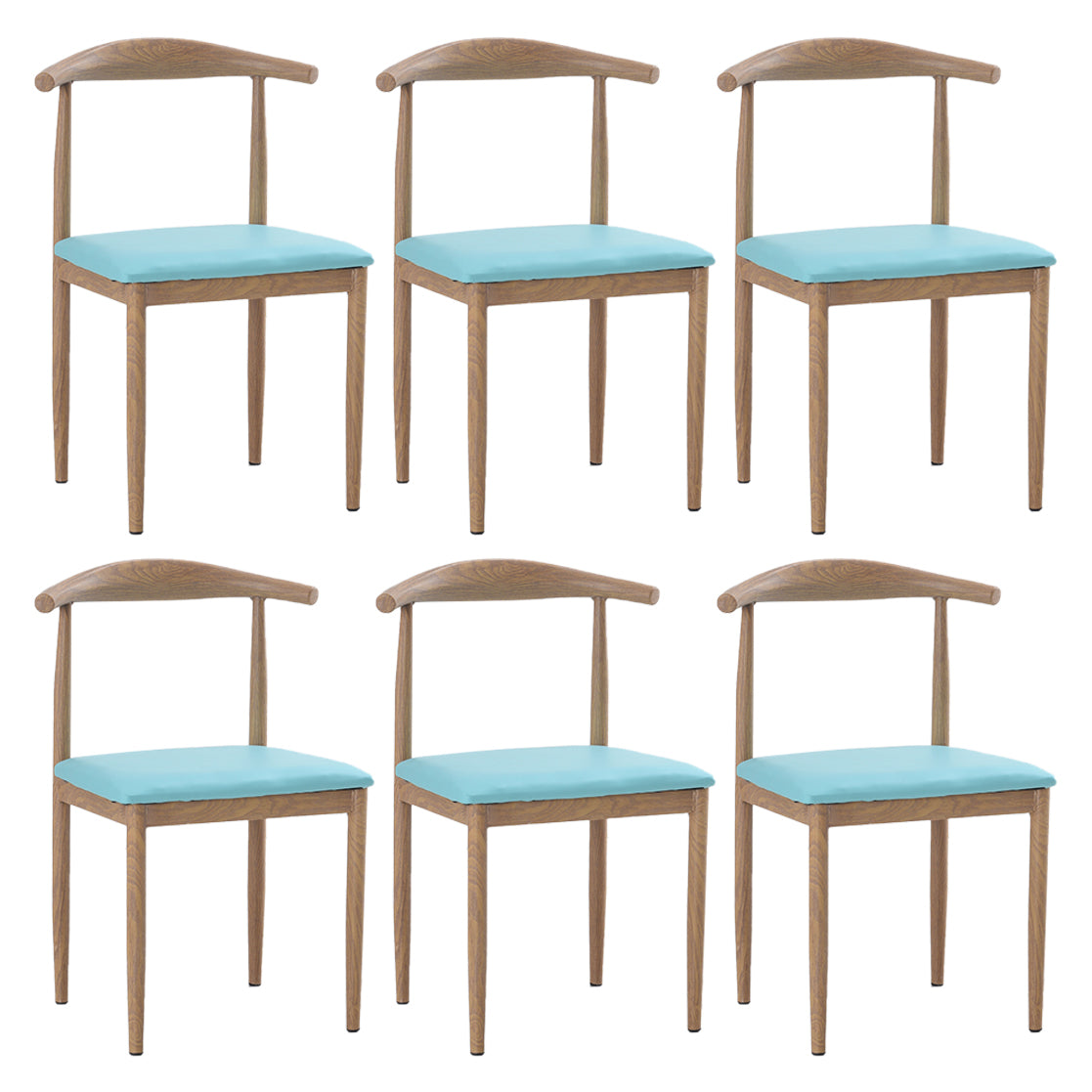 Modern Style Kitchen Leather Dining Chair Ladder Back Side Chair of 16" Wide with Metallic Base Light Wood Blue 6 Piece Set Clearhalo ' kitchen&dining_furn' 'Dining Chairs' 'Dining Tables & Seating' 'dining_chair' 'furn' 'furn_dining_chair' 'Furniture' 'furniture_dining_chair' 'Kitchen & Dining Furniture' 'kitchen' 3468769