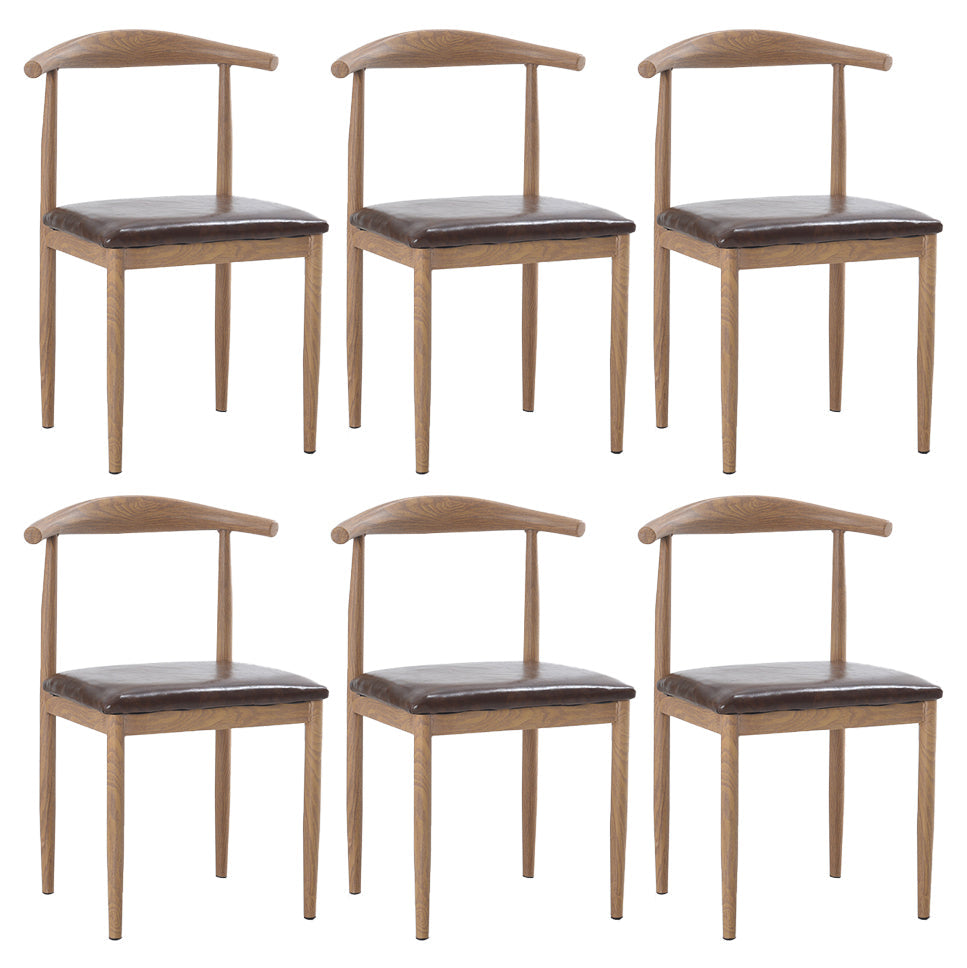 Modern Style Kitchen Leather Dining Chair Ladder Back Side Chair of 16" Wide with Metallic Base Light Wood Brown 6 Piece Set Clearhalo ' kitchen&dining_furn' 'Dining Chairs' 'Dining Tables & Seating' 'dining_chair' 'furn' 'furn_dining_chair' 'Furniture' 'furniture_dining_chair' 'Kitchen & Dining Furniture' 'kitchen' 3468775