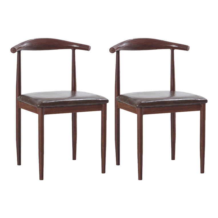 Modern Style Kitchen Leather Dining Chair Ladder Back Side Chair of 16" Wide with Metallic Base Dark Wood Brown 2 Piece Set Clearhalo ' kitchen&dining_furn' 'Dining Chairs' 'Dining Tables & Seating' 'dining_chair' 'furn' 'furn_dining_chair' 'Furniture' 'furniture_dining_chair' 'Kitchen & Dining Furniture' 'kitchen' 3468776