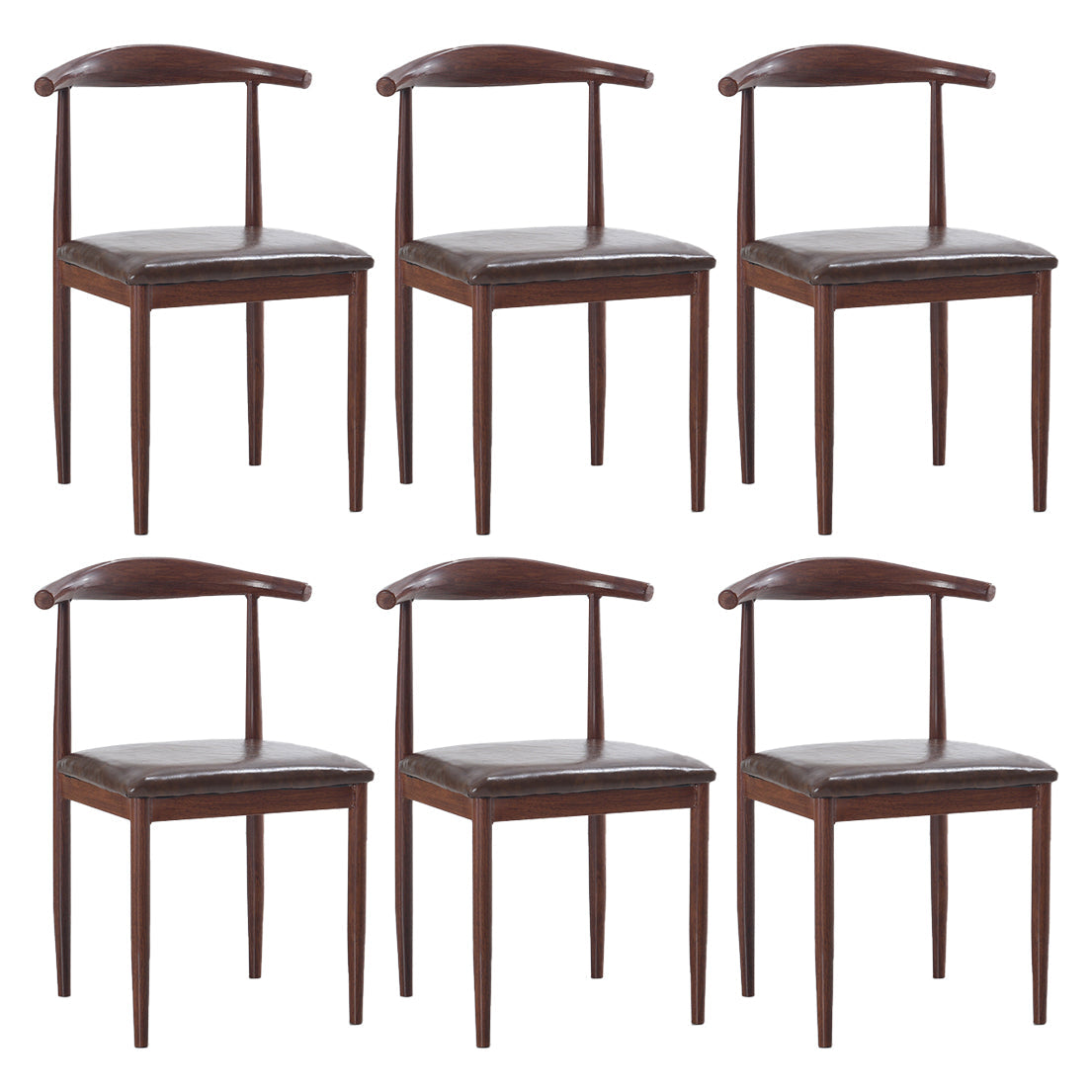 Modern Style Kitchen Leather Dining Chair Ladder Back Side Chair of 16" Wide with Metallic Base Dark Wood Brown 6 Piece Set Clearhalo ' kitchen&dining_furn' 'Dining Chairs' 'Dining Tables & Seating' 'dining_chair' 'furn' 'furn_dining_chair' 'Furniture' 'furniture_dining_chair' 'Kitchen & Dining Furniture' 'kitchen' 3468778