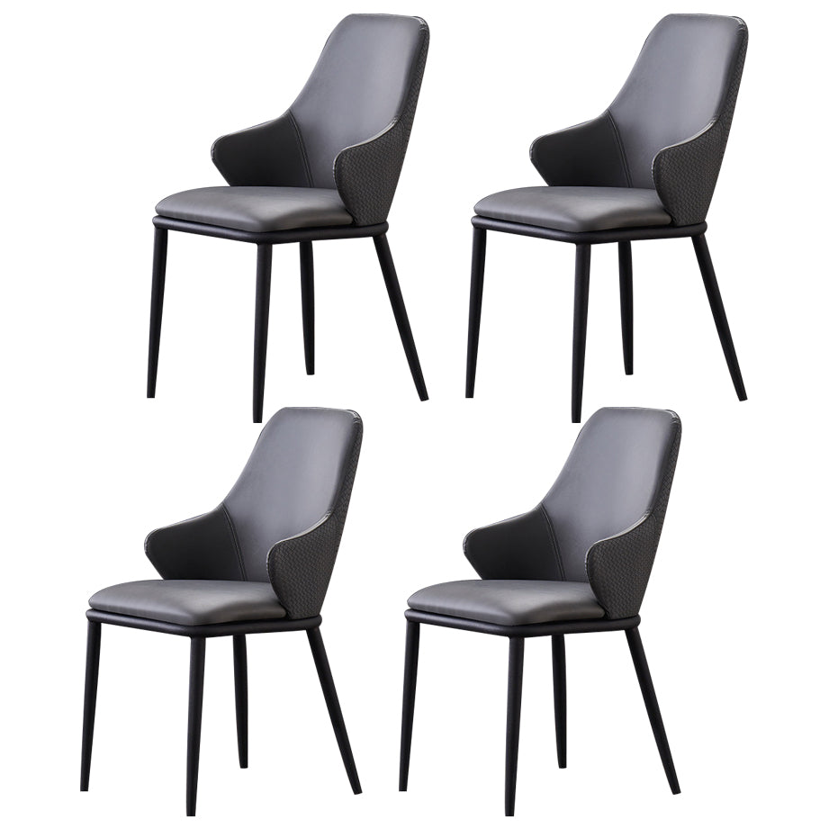 Modern Leather Dining Side Chairs Indoor Upholstered Arm Chair with Black Legs Grey 4 Piece Set Clearhalo ' kitchen&dining_furn' 'Dining Chairs' 'Dining Tables & Seating' 'dining_chair' 'furn' 'furn_dining_chair' 'Furniture' 'furniture_dining_chair' 'Kitchen & Dining Furniture' 'kitchen' 3468797