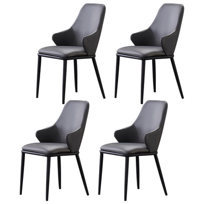 Modern Leather Dining Side Chairs Indoor Upholstered Arm Chair with Black Legs Grey 4 Piece Set Clearhalo ' kitchen&dining_furn' 'Dining Chairs' 'Dining Tables & Seating' 'dining_chair' 'furn' 'furn_dining_chair' 'Furniture' 'furniture_dining_chair' 'Kitchen & Dining Furniture' 'kitchen' 3468797