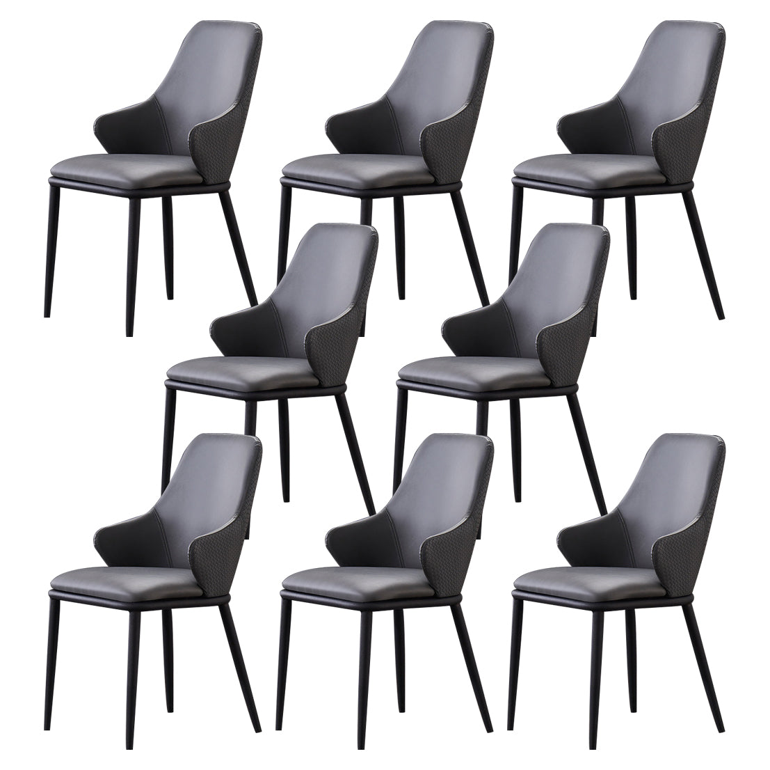Modern Leather Dining Side Chairs Indoor Upholstered Arm Chair with Black Legs Grey 8 Piece Set Clearhalo ' kitchen&dining_furn' 'Dining Chairs' 'Dining Tables & Seating' 'dining_chair' 'furn' 'furn_dining_chair' 'Furniture' 'furniture_dining_chair' 'Kitchen & Dining Furniture' 'kitchen' 3468799