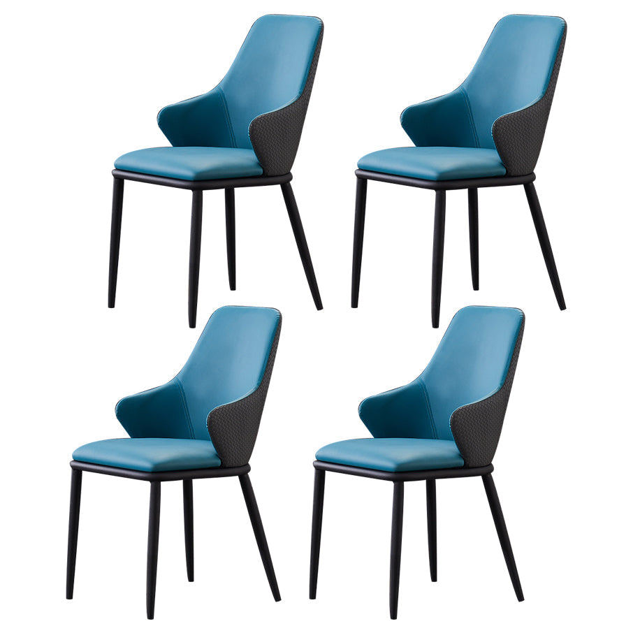Modern Leather Dining Side Chairs Indoor Upholstered Arm Chair with Black Legs Blue 4 Piece Set Clearhalo ' kitchen&dining_furn' 'Dining Chairs' 'Dining Tables & Seating' 'dining_chair' 'furn' 'furn_dining_chair' 'Furniture' 'furniture_dining_chair' 'Kitchen & Dining Furniture' 'kitchen' 3468801