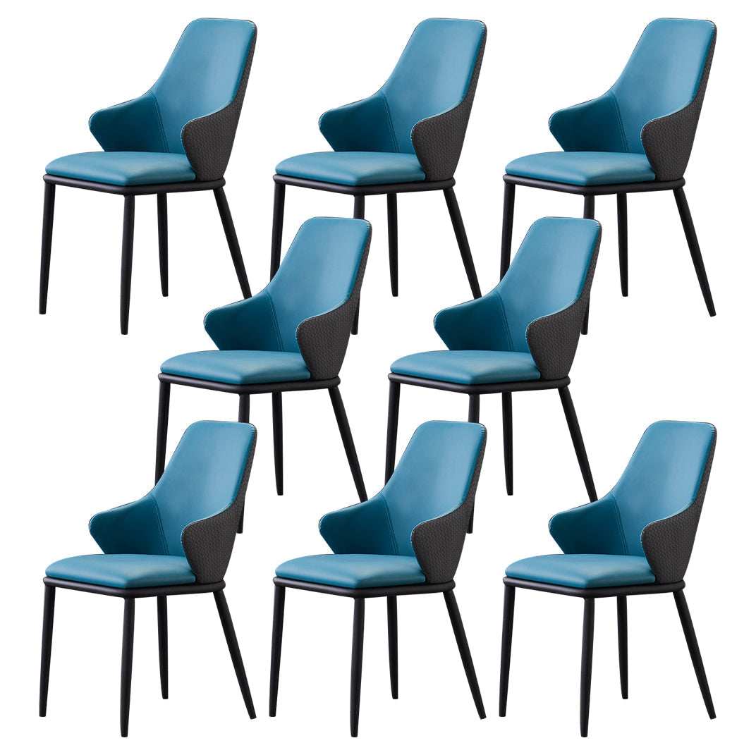 Modern Leather Dining Side Chairs Indoor Upholstered Arm Chair with Black Legs Blue 8 Piece Set Clearhalo ' kitchen&dining_furn' 'Dining Chairs' 'Dining Tables & Seating' 'dining_chair' 'furn' 'furn_dining_chair' 'Furniture' 'furniture_dining_chair' 'Kitchen & Dining Furniture' 'kitchen' 3468803