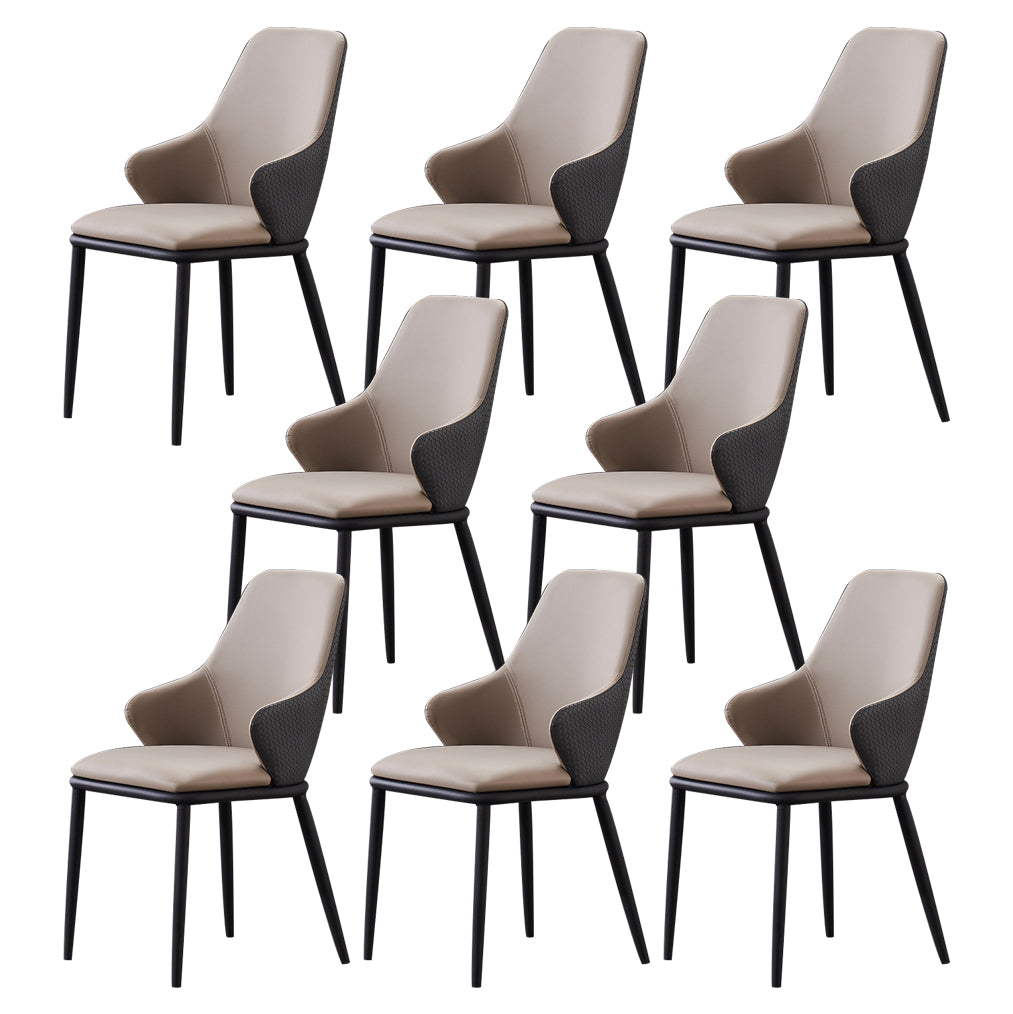 Modern Leather Dining Side Chairs Indoor Upholstered Arm Chair with Black Legs Coffee 8 Piece Set Clearhalo ' kitchen&dining_furn' 'Dining Chairs' 'Dining Tables & Seating' 'dining_chair' 'furn' 'furn_dining_chair' 'Furniture' 'furniture_dining_chair' 'Kitchen & Dining Furniture' 'kitchen' 3468806
