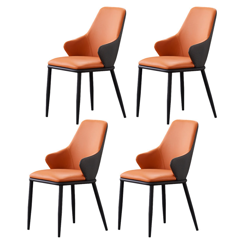 Modern Leather Dining Side Chairs Indoor Upholstered Arm Chair with Black Legs Orange 4 Piece Set Clearhalo ' kitchen&dining_furn' 'Dining Chairs' 'Dining Tables & Seating' 'dining_chair' 'furn' 'furn_dining_chair' 'Furniture' 'furniture_dining_chair' 'Kitchen & Dining Furniture' 'kitchen' 3468808