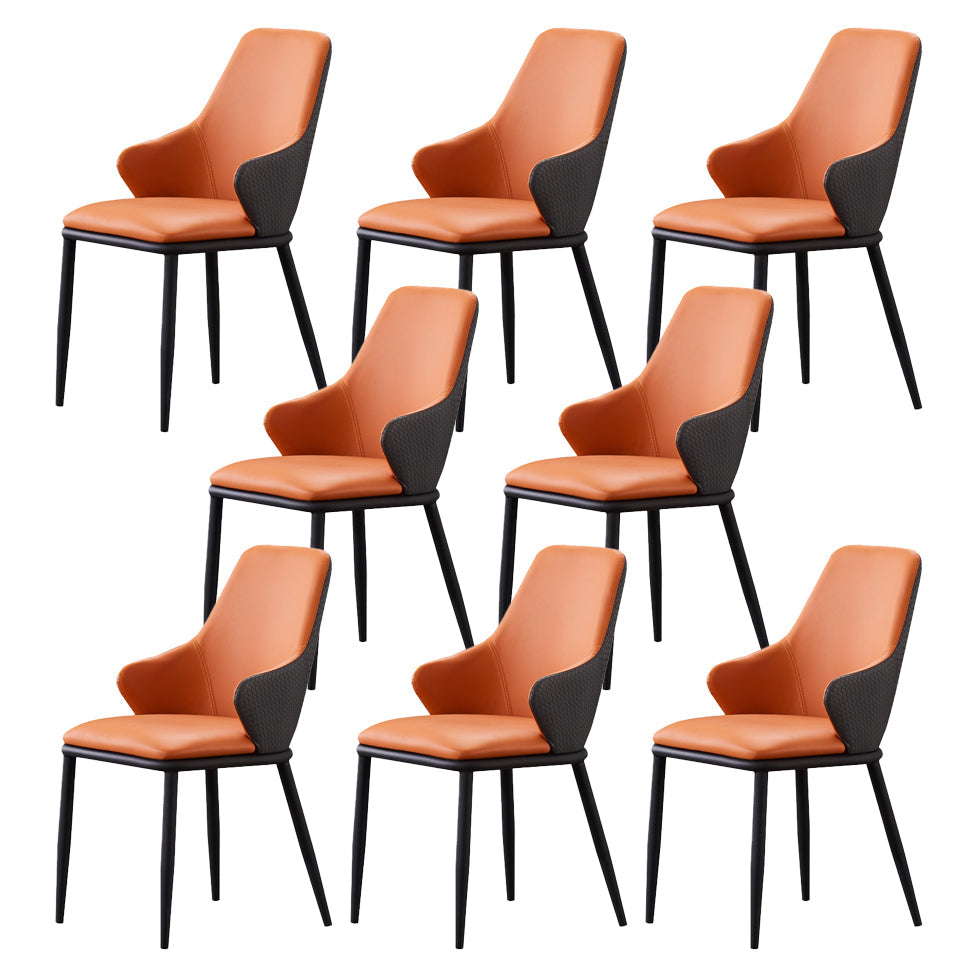 Modern Leather Dining Side Chairs Indoor Upholstered Arm Chair with Black Legs Orange 8 Piece Set Clearhalo ' kitchen&dining_furn' 'Dining Chairs' 'Dining Tables & Seating' 'dining_chair' 'furn' 'furn_dining_chair' 'Furniture' 'furniture_dining_chair' 'Kitchen & Dining Furniture' 'kitchen' 3468810