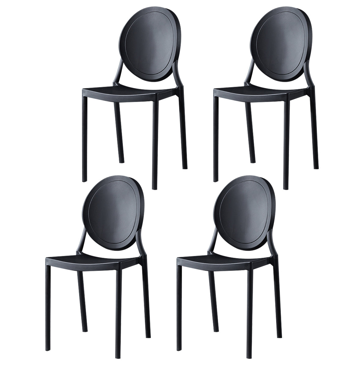 Home Scandinavian Side Chair Open Back Plastic Stackable Dining Room Chair Black 4 Piece Set Clearhalo ' kitchen&dining_furn' 'Dining Chairs' 'Dining Tables & Seating' 'dining_chair' 'furn' 'furn_dining_chair' 'Furniture' 'furniture_dining_chair' 'Kitchen & Dining Furniture' 'kitchen' 3468844