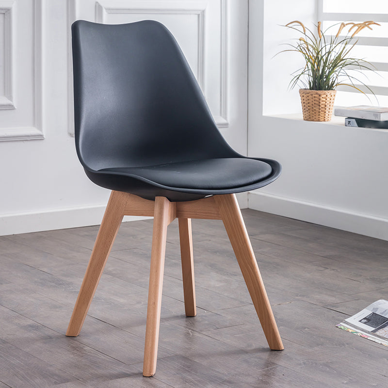 Nordic Glam Style Leather Dining Chair Armless Chair with Wooden Legs for Kitchen Black 1 Piece Clearhalo ' kitchen&dining_furn' 'Dining Chairs' 'Dining Tables & Seating' 'dining_chair' 'Furniture' 'furniture_dining_chair' 'Kitchen & Dining Furniture' 'kitchen' 3468873