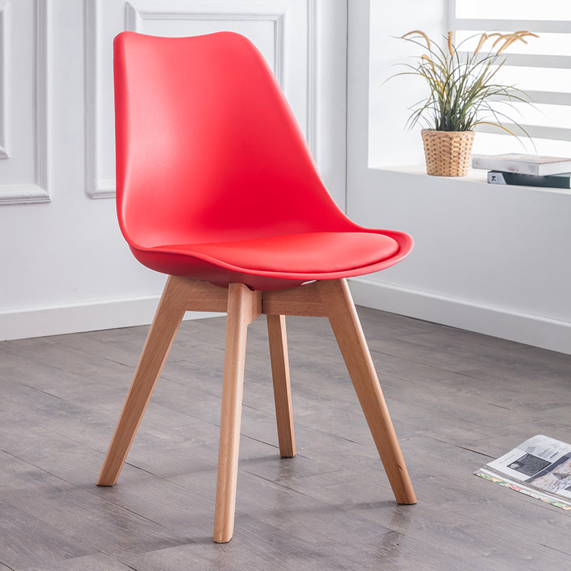 Nordic Glam Style Leather Dining Chair Armless Chair with Wooden Legs for Kitchen Red 1 Piece Clearhalo ' kitchen&dining_furn' 'Dining Chairs' 'Dining Tables & Seating' 'dining_chair' 'Furniture' 'furniture_dining_chair' 'Kitchen & Dining Furniture' 'kitchen' 3468885