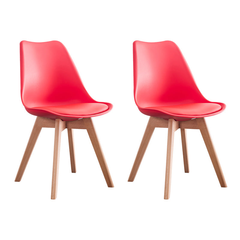Nordic Glam Style Leather Dining Chair Armless Chair with Wooden Legs for Kitchen Red Set of 2 Clearhalo ' kitchen&dining_furn' 'Dining Chairs' 'Dining Tables & Seating' 'dining_chair' 'Furniture' 'furniture_dining_chair' 'Kitchen & Dining Furniture' 'kitchen' 3468886