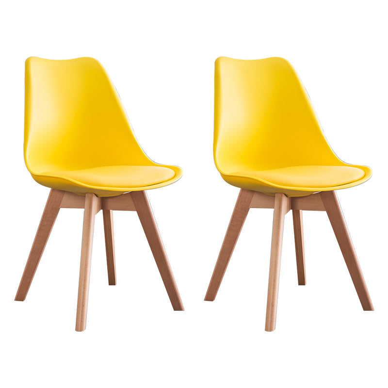 Nordic Glam Style Leather Dining Chair Armless Chair with Wooden Legs for Kitchen Yellow Set of 2 Clearhalo ' kitchen&dining_furn' 'Dining Chairs' 'Dining Tables & Seating' 'dining_chair' 'Furniture' 'furniture_dining_chair' 'Kitchen & Dining Furniture' 'kitchen' 3468890