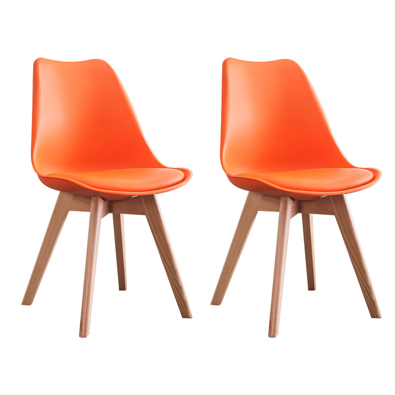 Nordic Glam Style Leather Dining Chair Armless Chair with Wooden Legs for Kitchen Orange-Red Set of 2 Clearhalo ' kitchen&dining_furn' 'Dining Chairs' 'Dining Tables & Seating' 'dining_chair' 'Furniture' 'furniture_dining_chair' 'Kitchen & Dining Furniture' 'kitchen' 3468902