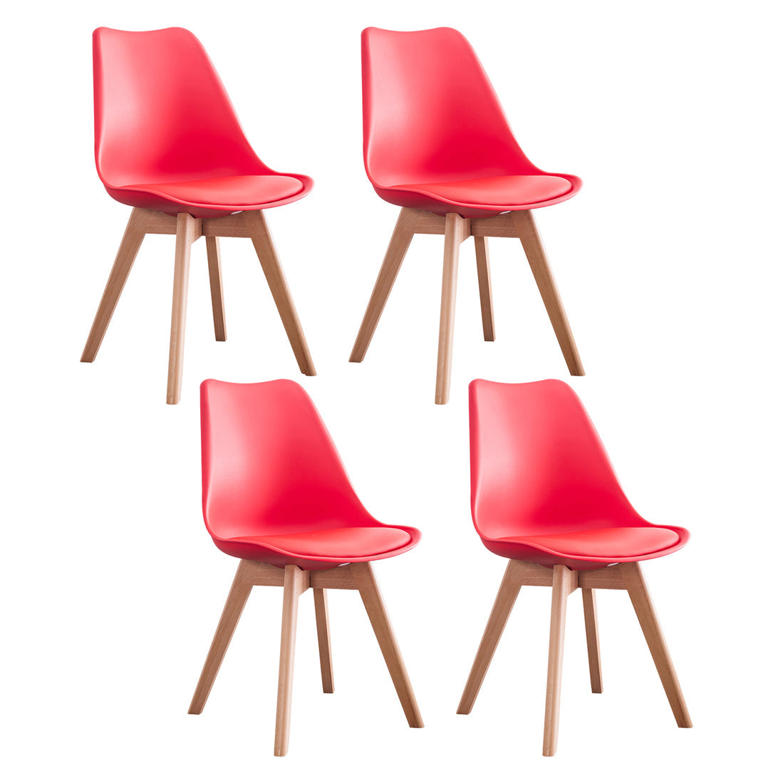 Nordic Glam Style Leather Dining Chair Armless Chair with Wooden Legs for Kitchen Red Set of 4 Clearhalo ' kitchen&dining_furn' 'Dining Chairs' 'Dining Tables & Seating' 'dining_chair' 'Furniture' 'furniture_dining_chair' 'Kitchen & Dining Furniture' 'kitchen' 3468906