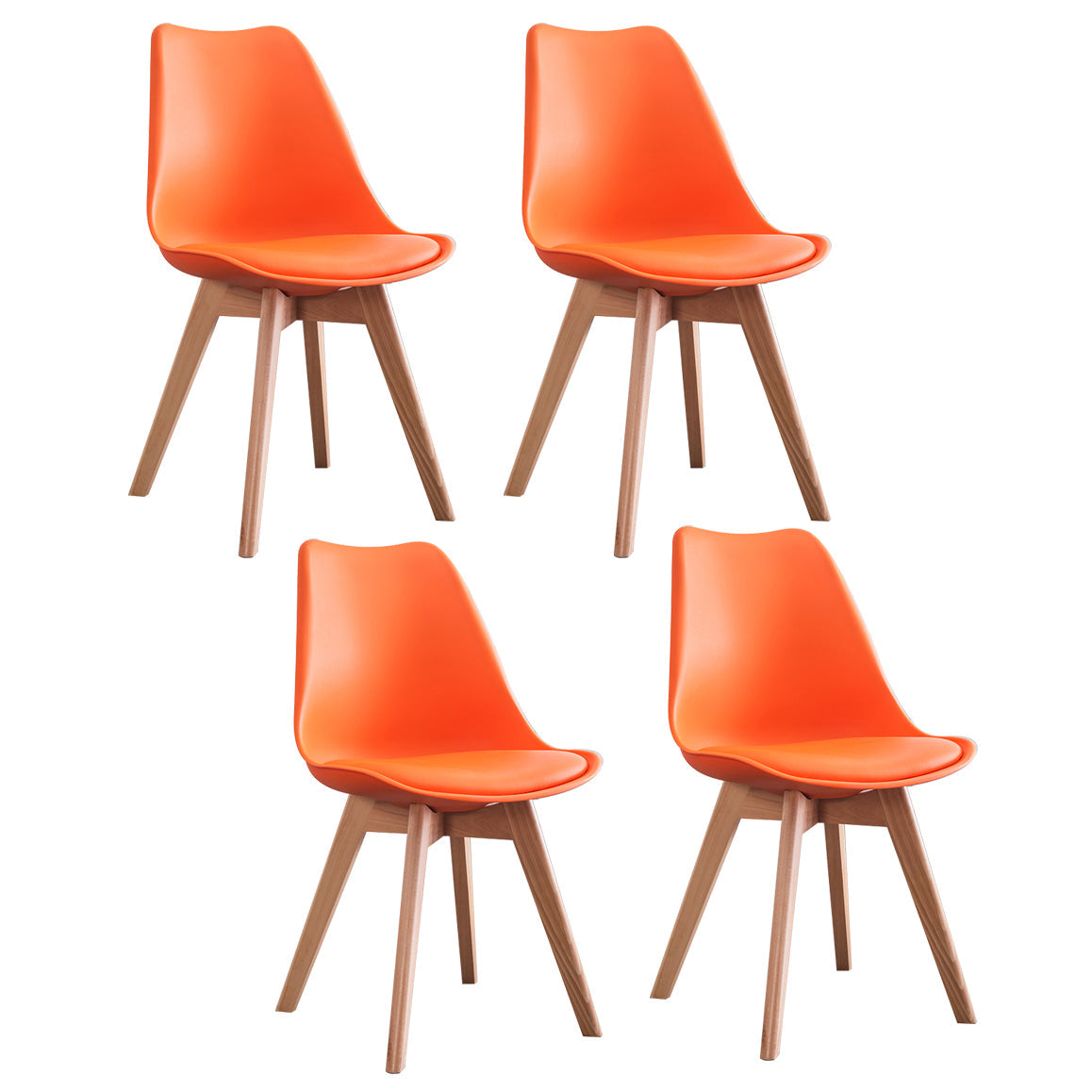 Nordic Glam Style Leather Dining Chair Armless Chair with Wooden Legs for Kitchen Orange-Red Set of 4 Clearhalo ' kitchen&dining_furn' 'Dining Chairs' 'Dining Tables & Seating' 'dining_chair' 'Furniture' 'furniture_dining_chair' 'Kitchen & Dining Furniture' 'kitchen' 3468910