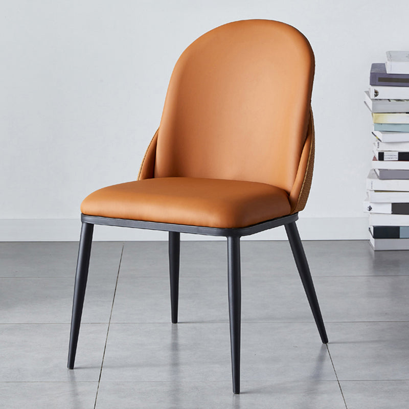 Nordic Style Kitchen Leather Dining Chair Armless Dining Chairs with Metal Legs Orange 1 Piece Clearhalo ' kitchen&dining_furn' 'Dining Chairs' 'Dining Tables & Seating' 'dining_chair' 'furn' 'furn_dining_chair' 'Furniture' 'furniture_dining_chair' 'Kitchen & Dining Furniture' 'kitchen' 3468997