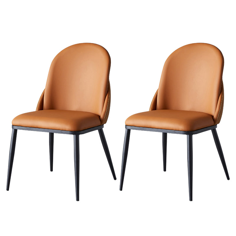 Nordic Style Kitchen Leather Dining Chair Armless Dining Chairs with Metal Legs Orange 2 Piece Set Clearhalo ' kitchen&dining_furn' 'Dining Chairs' 'Dining Tables & Seating' 'dining_chair' 'furn' 'furn_dining_chair' 'Furniture' 'furniture_dining_chair' 'Kitchen & Dining Furniture' 'kitchen' 3468998