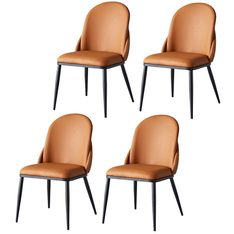 Nordic Style Kitchen Leather Dining Chair Armless Dining Chairs with Metal Legs Orange 4 Piece Set Clearhalo ' kitchen&dining_furn' 'Dining Chairs' 'Dining Tables & Seating' 'dining_chair' 'furn' 'furn_dining_chair' 'Furniture' 'furniture_dining_chair' 'Kitchen & Dining Furniture' 'kitchen' 3469000