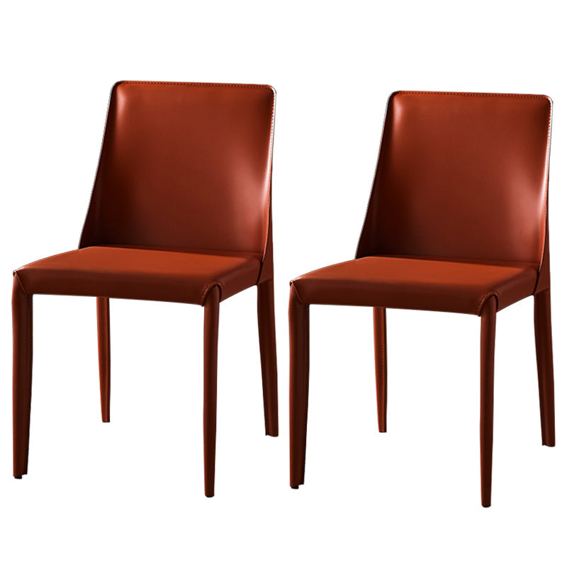 Modern Dining Room Armless Dining Chairs Multicolor Leather Side Chair Orange 2 Piece Set Clearhalo ' kitchen&dining_furn' 'Dining Chairs' 'Dining Tables & Seating' 'dining_chair' 'furn' 'furn_dining_chair' 'Furniture' 'furniture_dining_chair' 'Kitchen & Dining Furniture' 'kitchen' 3469006