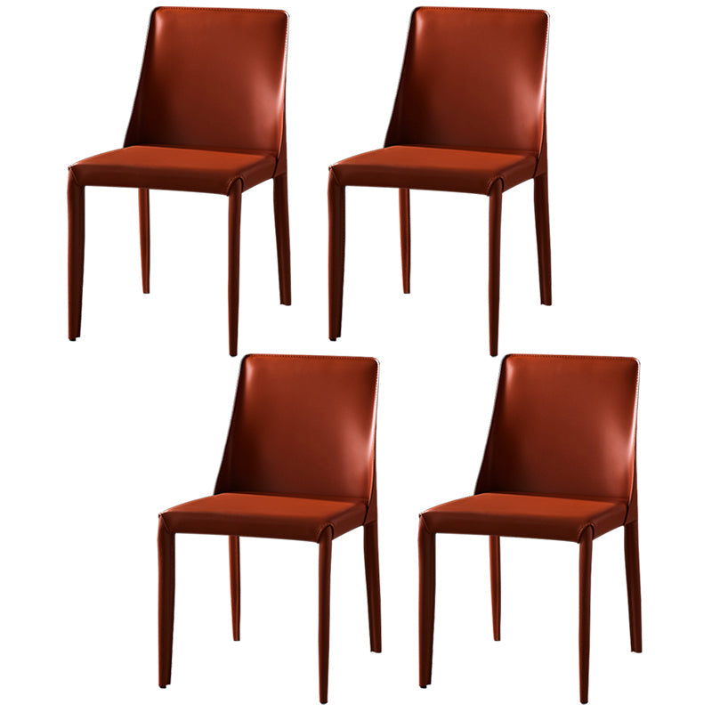 Modern Dining Room Armless Dining Chairs Multicolor Leather Side Chair Orange 4 Piece Set Clearhalo ' kitchen&dining_furn' 'Dining Chairs' 'Dining Tables & Seating' 'dining_chair' 'furn' 'furn_dining_chair' 'Furniture' 'furniture_dining_chair' 'Kitchen & Dining Furniture' 'kitchen' 3469022