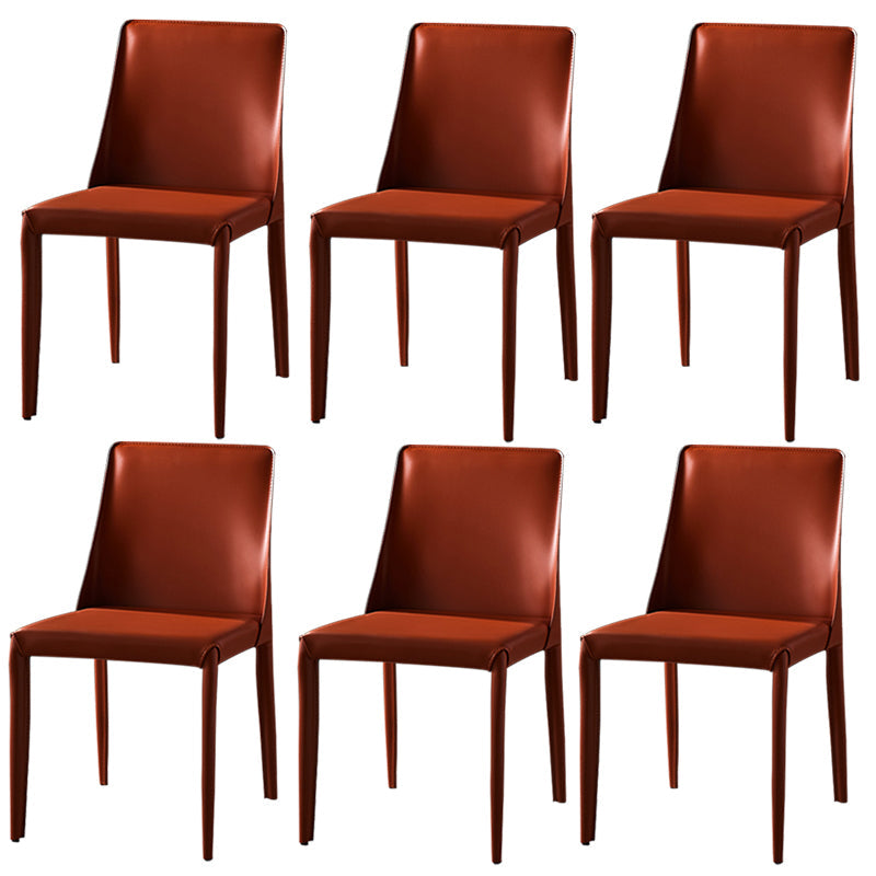 Modern Dining Room Armless Dining Chairs Multicolor Leather Side Chair Orange 6 Piece Set Clearhalo ' kitchen&dining_furn' 'Dining Chairs' 'Dining Tables & Seating' 'dining_chair' 'furn' 'furn_dining_chair' 'Furniture' 'furniture_dining_chair' 'Kitchen & Dining Furniture' 'kitchen' 3469036