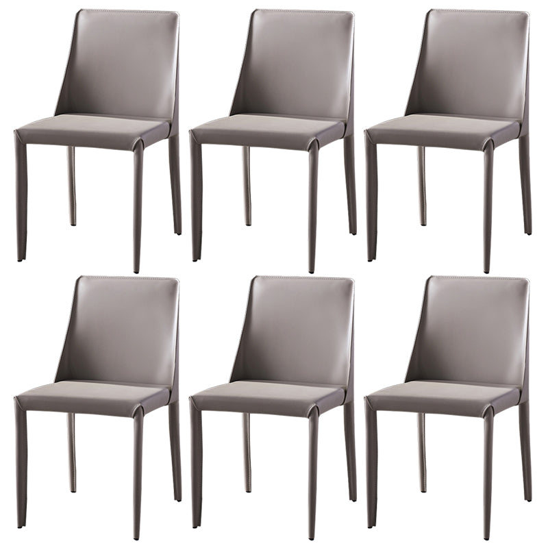 Modern Dining Room Armless Dining Chairs Multicolor Leather Side Chair Silver Gray 6 Piece Set Clearhalo ' kitchen&dining_furn' 'Dining Chairs' 'Dining Tables & Seating' 'dining_chair' 'furn' 'furn_dining_chair' 'Furniture' 'furniture_dining_chair' 'Kitchen & Dining Furniture' 'kitchen' 3469037