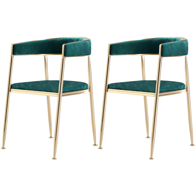 Metal Open Back Dining Side Chair Glam Style Dining Arm Chair for Home Green 2 Piece Set Brass Gold Clearhalo ' kitchen&dining_furn' 'Dining Chairs' 'Dining Tables & Seating' 'dining_chair' 'furn' 'furn_dining_chair' 'Furniture' 'furniture_dining_chair' 'Kitchen & Dining Furniture' 'kitchen' 3469154