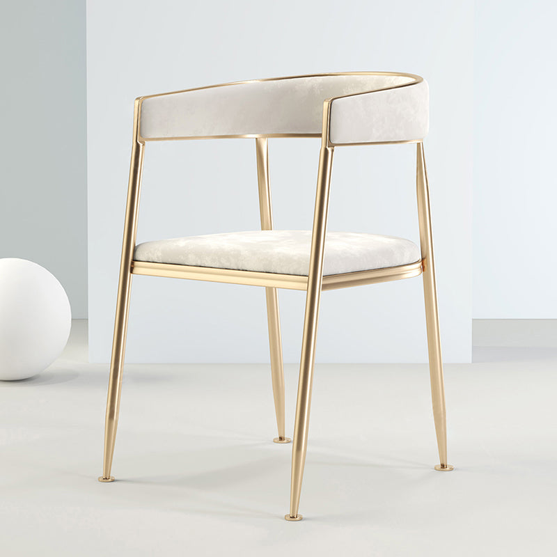 Metal Open Back Dining Side Chair Glam Style Dining Arm Chair for Home Off-White 1 Piece Brass Gold Clearhalo ' kitchen&dining_furn' 'Dining Chairs' 'Dining Tables & Seating' 'dining_chair' 'furn' 'furn_dining_chair' 'Furniture' 'furniture_dining_chair' 'Kitchen & Dining Furniture' 'kitchen' 3469156