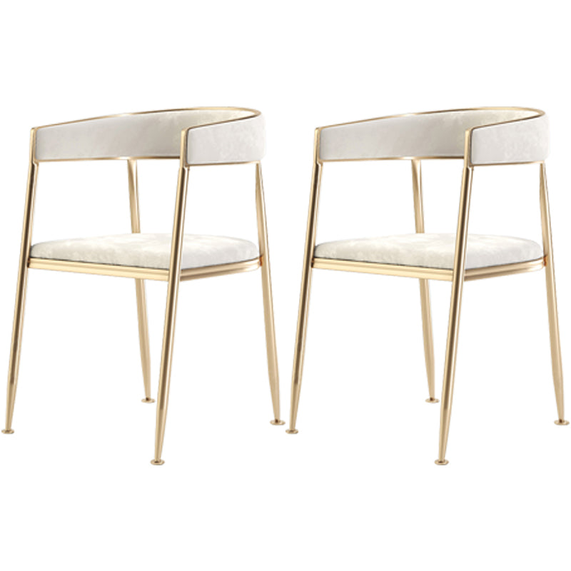 Metal Open Back Dining Side Chair Glam Style Dining Arm Chair for Home Off-White 2 Piece Set Brass Gold Clearhalo ' kitchen&dining_furn' 'Dining Chairs' 'Dining Tables & Seating' 'dining_chair' 'furn' 'furn_dining_chair' 'Furniture' 'furniture_dining_chair' 'Kitchen & Dining Furniture' 'kitchen' 3469157