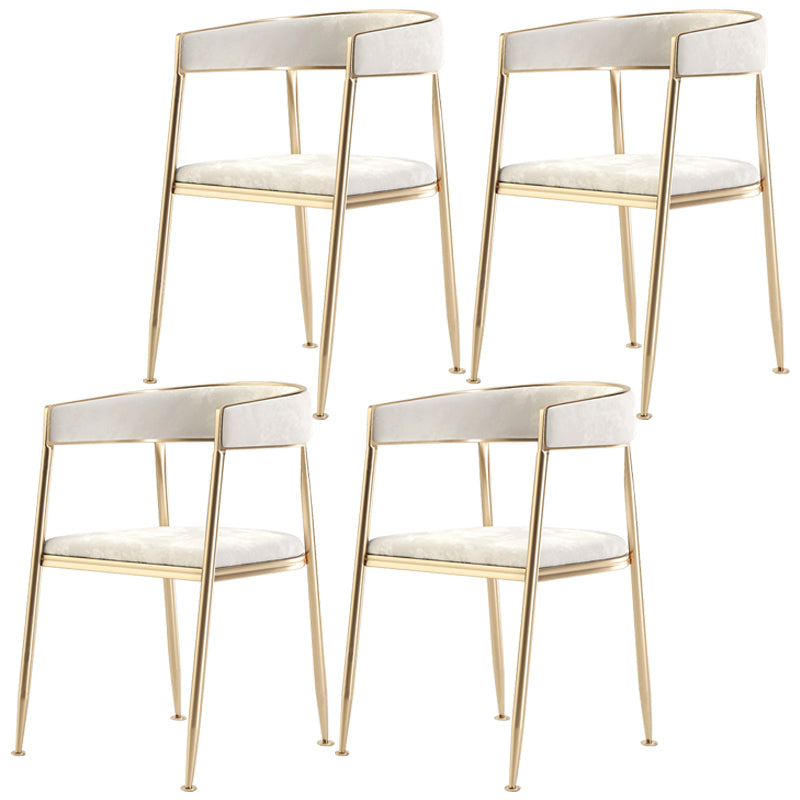 Metal Open Back Dining Side Chair Glam Style Dining Arm Chair for Home Off-White 4 Piece Set Brass Gold Clearhalo ' kitchen&dining_furn' 'Dining Chairs' 'Dining Tables & Seating' 'dining_chair' 'furn' 'furn_dining_chair' 'Furniture' 'furniture_dining_chair' 'Kitchen & Dining Furniture' 'kitchen' 3469158