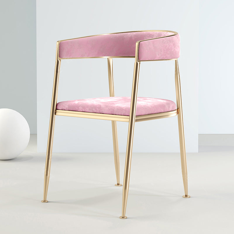 Metal Open Back Dining Side Chair Glam Style Dining Arm Chair for Home Pink 1 Piece Brass Gold Clearhalo ' kitchen&dining_furn' 'Dining Chairs' 'Dining Tables & Seating' 'dining_chair' 'furn' 'furn_dining_chair' 'Furniture' 'furniture_dining_chair' 'Kitchen & Dining Furniture' 'kitchen' 3469177