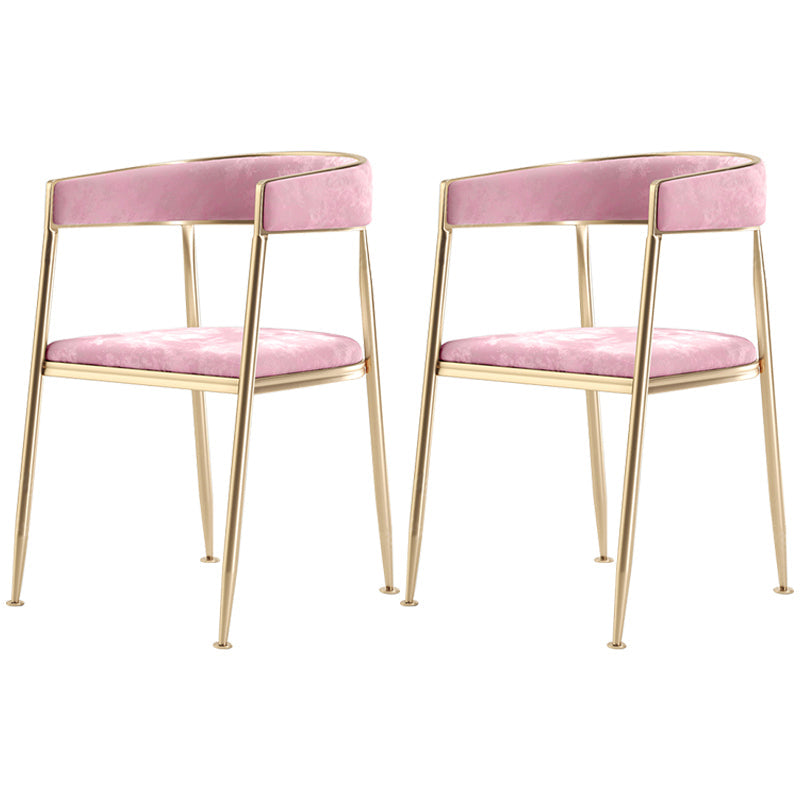 Metal Open Back Dining Side Chair Glam Style Dining Arm Chair for Home Pink 2 Piece Set Brass Gold Clearhalo ' kitchen&dining_furn' 'Dining Chairs' 'Dining Tables & Seating' 'dining_chair' 'furn' 'furn_dining_chair' 'Furniture' 'furniture_dining_chair' 'Kitchen & Dining Furniture' 'kitchen' 3469178