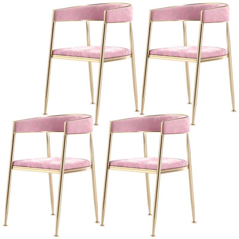 Metal Open Back Dining Side Chair Glam Style Dining Arm Chair for Home Pink 4 Piece Set Brass Gold Clearhalo ' kitchen&dining_furn' 'Dining Chairs' 'Dining Tables & Seating' 'dining_chair' 'furn' 'furn_dining_chair' 'Furniture' 'furniture_dining_chair' 'Kitchen & Dining Furniture' 'kitchen' 3469179