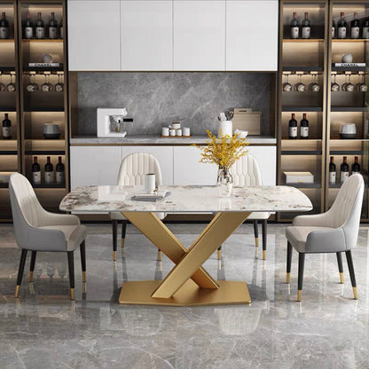 Standard Sintered Stone Top Dining Set with 1 Gold Metallic Legs for Dining Furniture 5 Piece Set Clearhalo 'Dining Room Sets' 'Dining Tables & Seating' 'dining_room_set' 'furn' 'furn_dining_room_set' 'Furniture' 'furniture_dining_room_set' 'Kitchen & Dining Furniture' 'kitchen&dining_furn' 'kitchen' 3473332