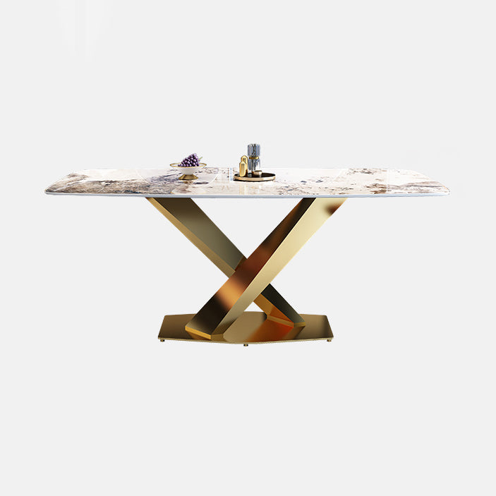 Standard Sintered Stone Top Dining Set with 1 Gold Metallic Legs for Dining Furniture Clearhalo 'Dining Room Sets' 'Dining Tables & Seating' 'dining_room_set' 'furn' 'furn_dining_room_set' 'Furniture' 'furniture_dining_room_set' 'Kitchen & Dining Furniture' 'kitchen&dining_furn' 'kitchen' 3473334