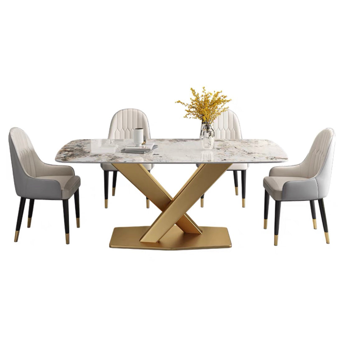 Standard Sintered Stone Top Dining Set with 1 Gold Metallic Legs for Dining Furniture Clearhalo 'Dining Room Sets' 'Dining Tables & Seating' 'dining_room_set' 'furn' 'furn_dining_room_set' 'Furniture' 'furniture_dining_room_set' 'Kitchen & Dining Furniture' 'kitchen&dining_furn' 'kitchen' 3473335